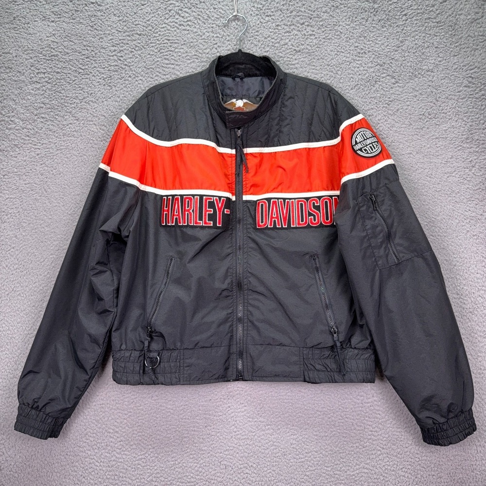 VTG Harley Davidson Coat Mens L Black Riding Racing Motorcycle Bomber Biker 90s